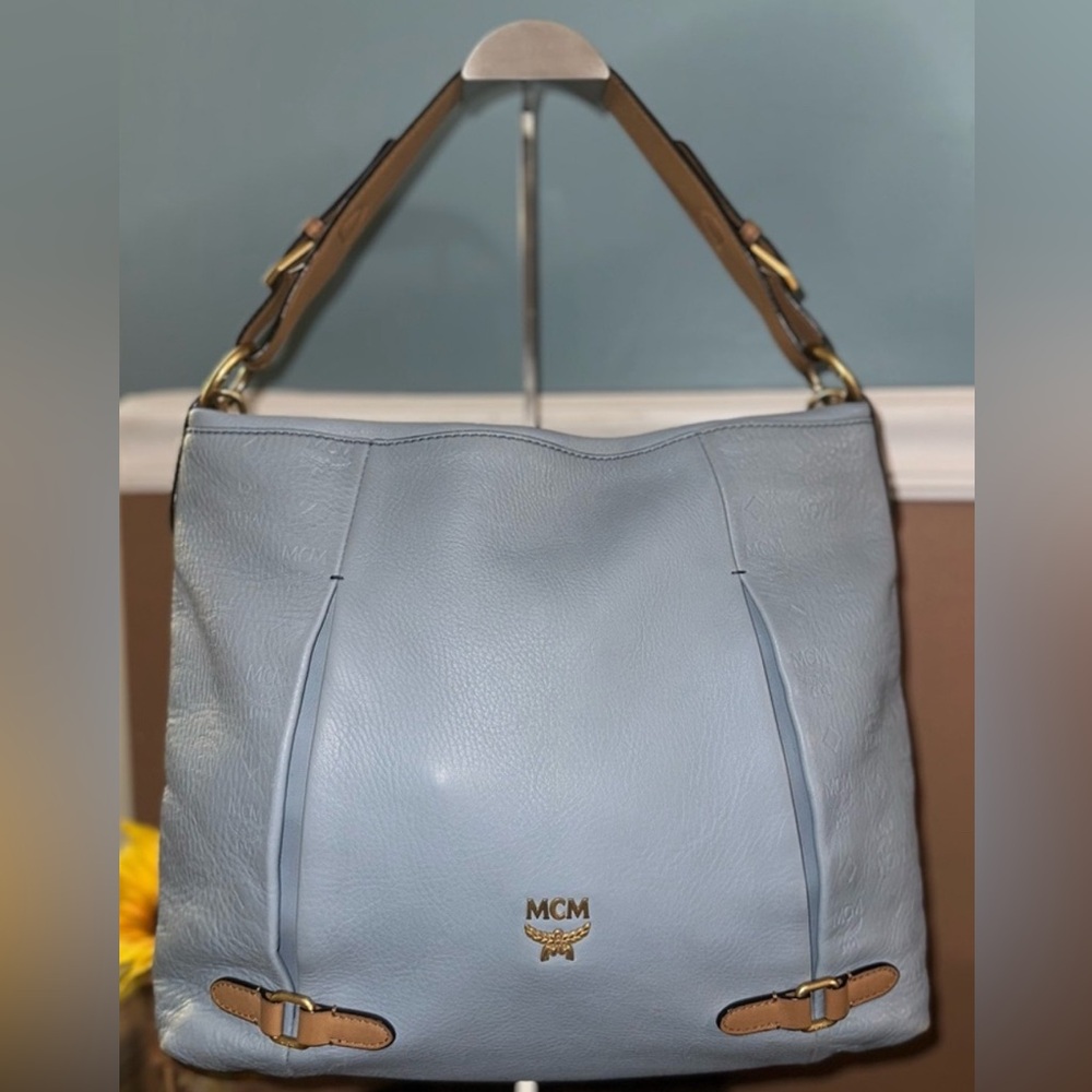 MCM Rare Light Blue 2-Way Visetos Hobo/Shoulder Bag